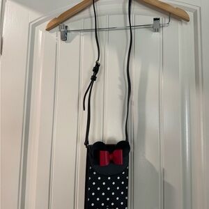 Kate Spade- Black Polka Dot Crossbody Phone Bag with Red Bow